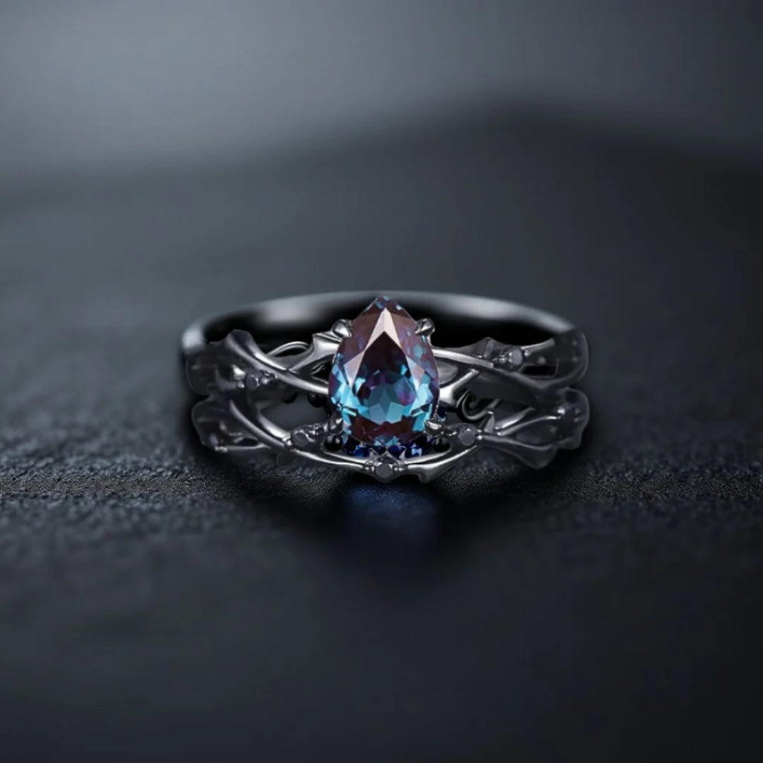 Violet Crystal Drop Dark Ring