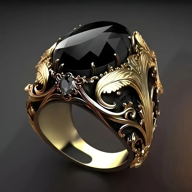 Onyx Stone Gold Ring