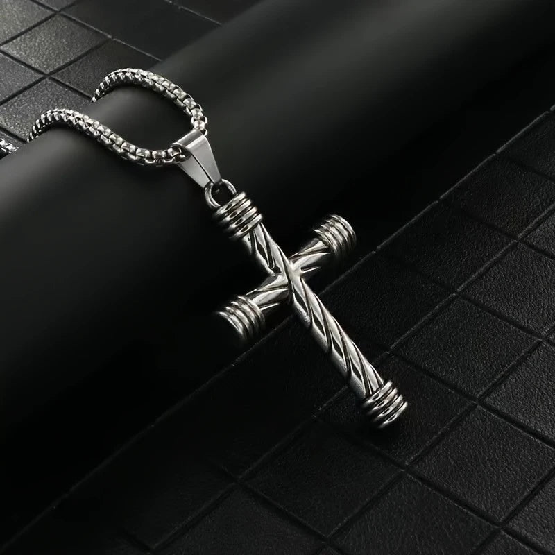 Texture Silver Cross Necklace