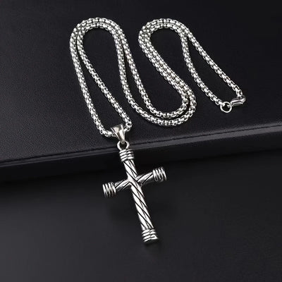 Texture Silver Cross Necklace