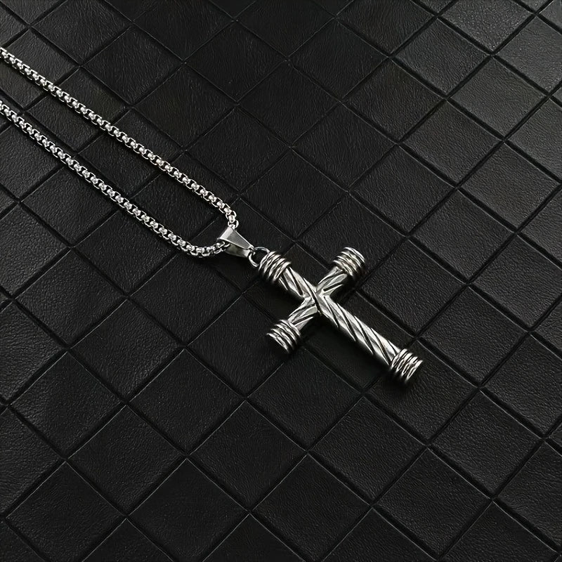 Texture Silver Cross Necklace