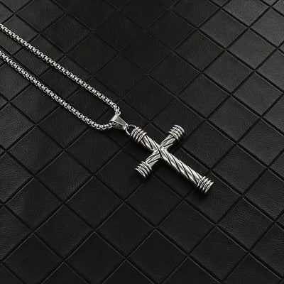 Texture Silver Cross Necklace