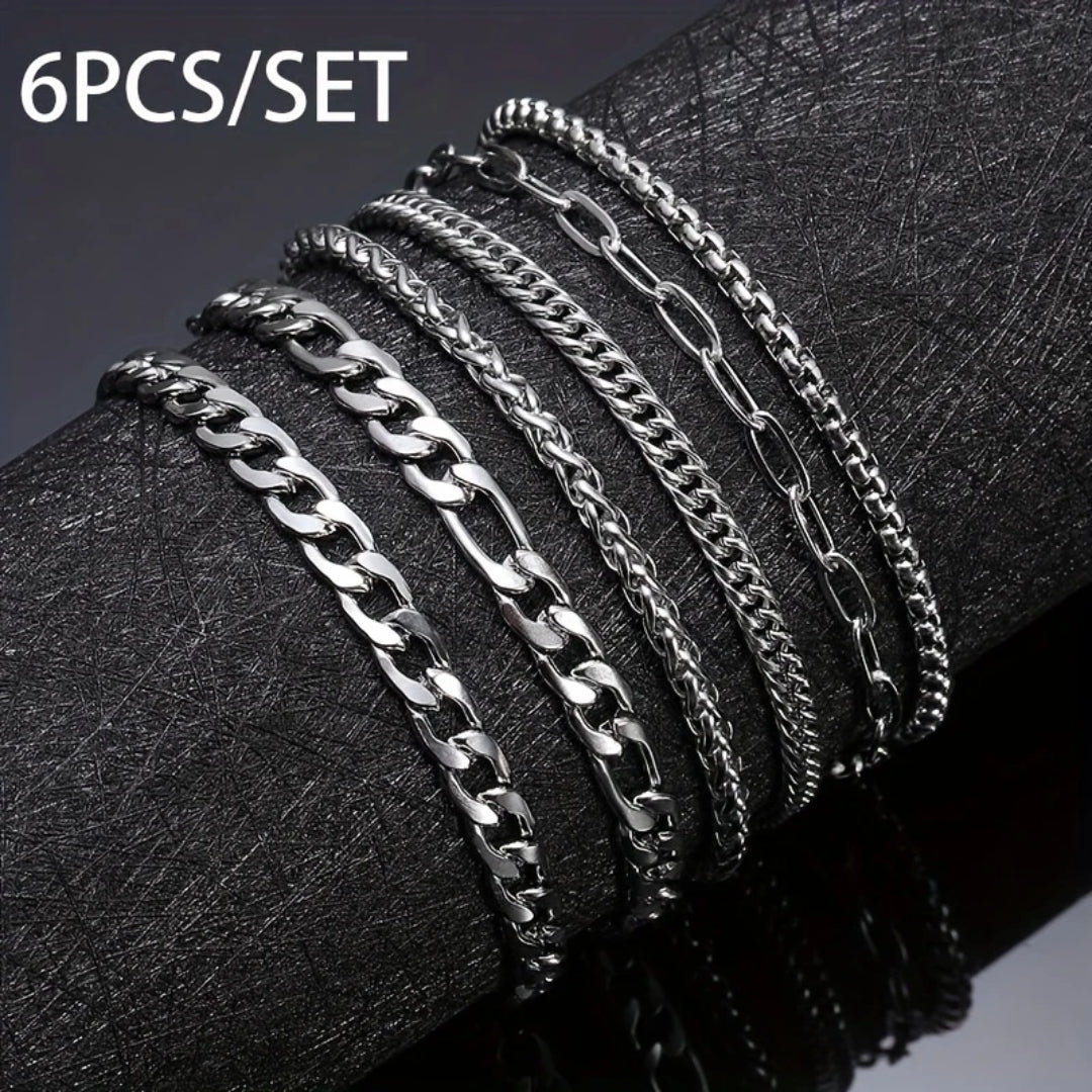 Silver Chain Bracelet Set